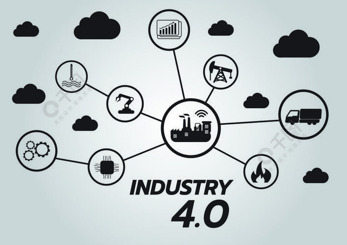 工业40概念图标物联网网络智能工厂解决方案制造技术灰色背景自动化